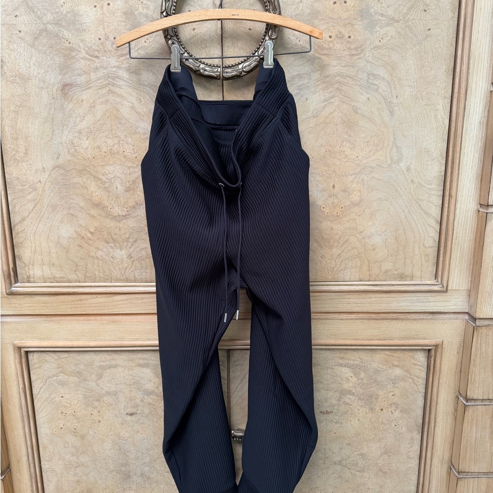 DKNY Black Ribbed Track Joggers with Drawstring Waist